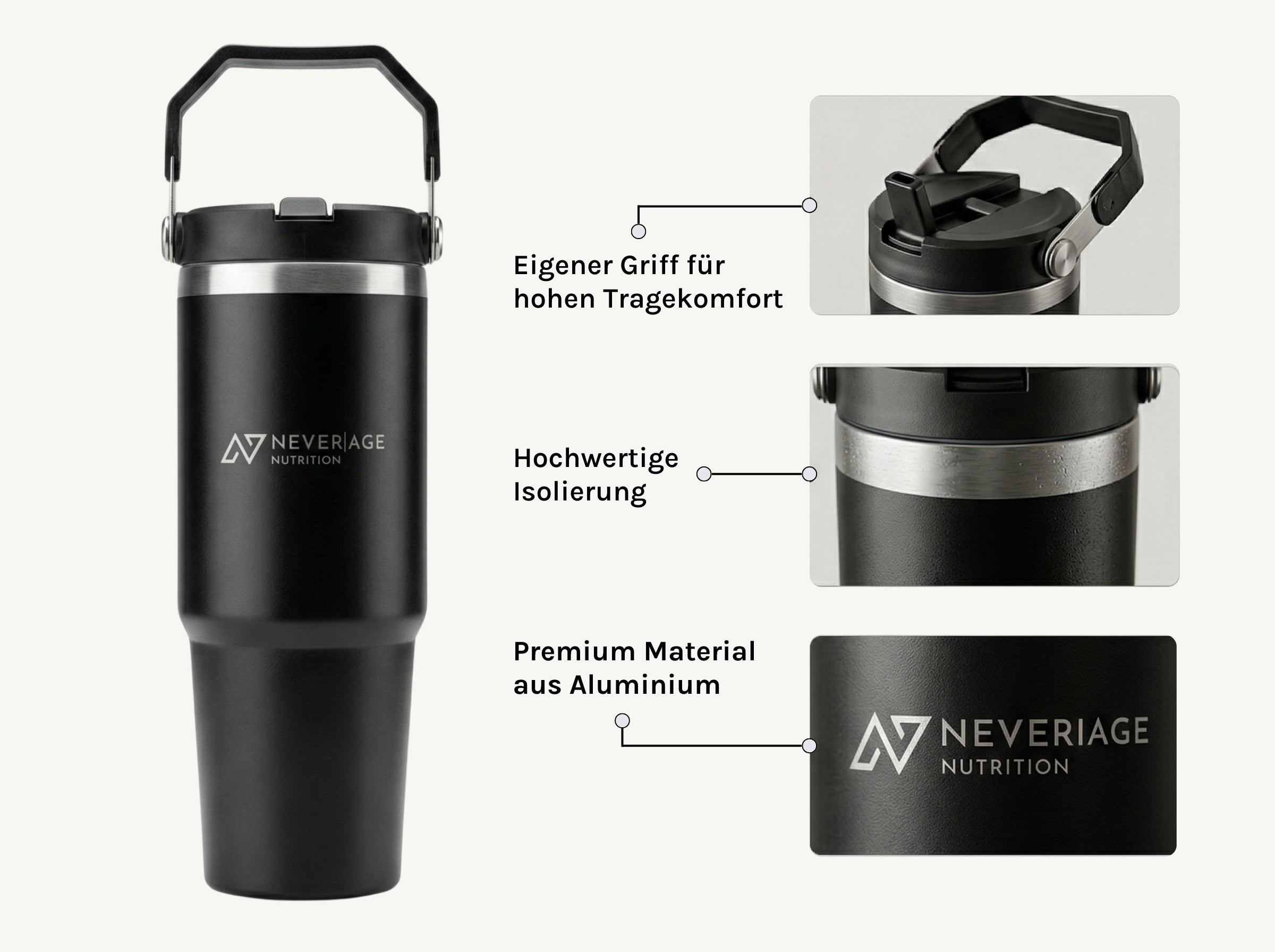 Never Age Thermo-Tumbler für warme und kalte Getränke