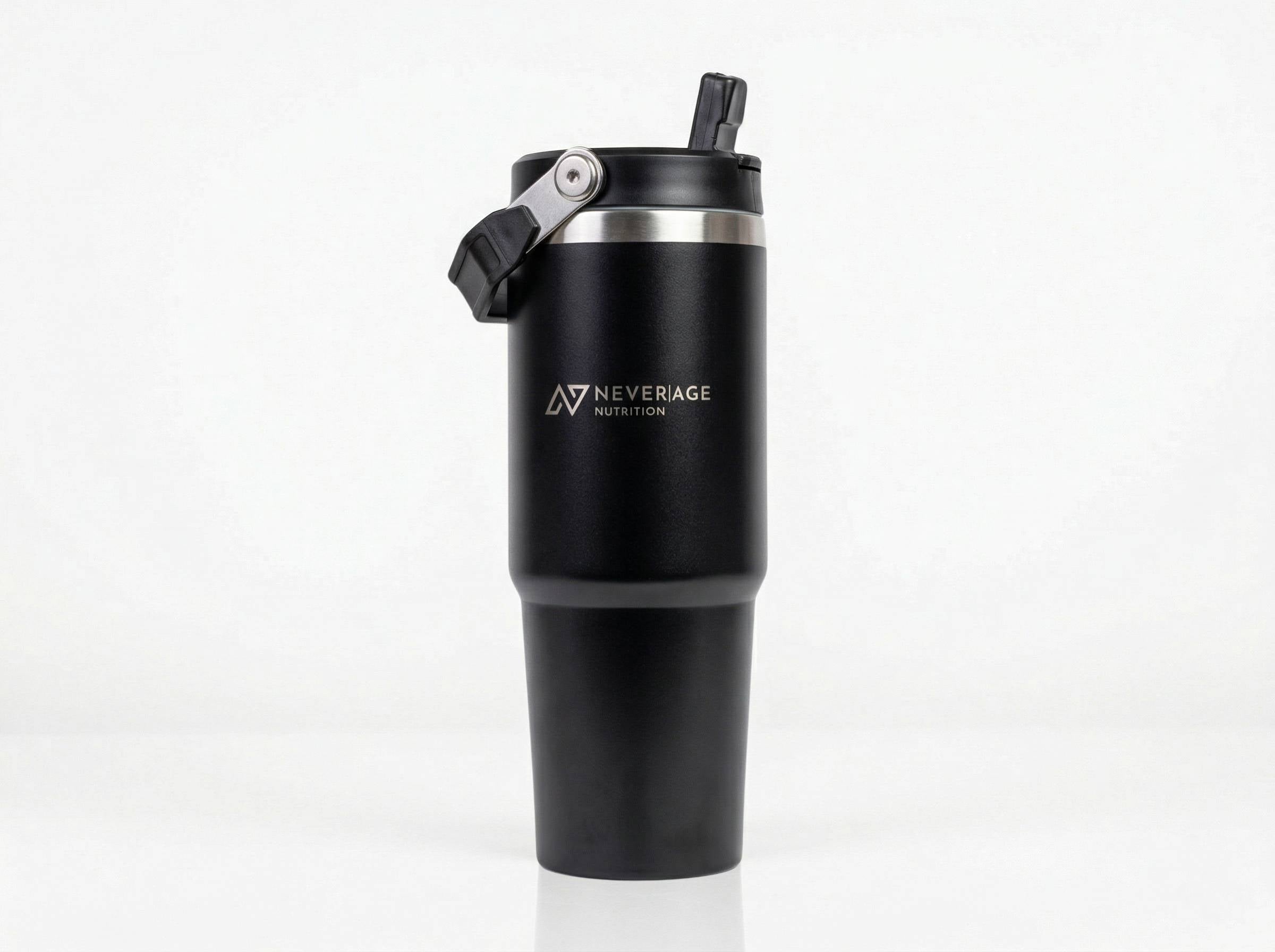 Schwarzer Never Age Thermo-Tumbler mit Tragegriff
