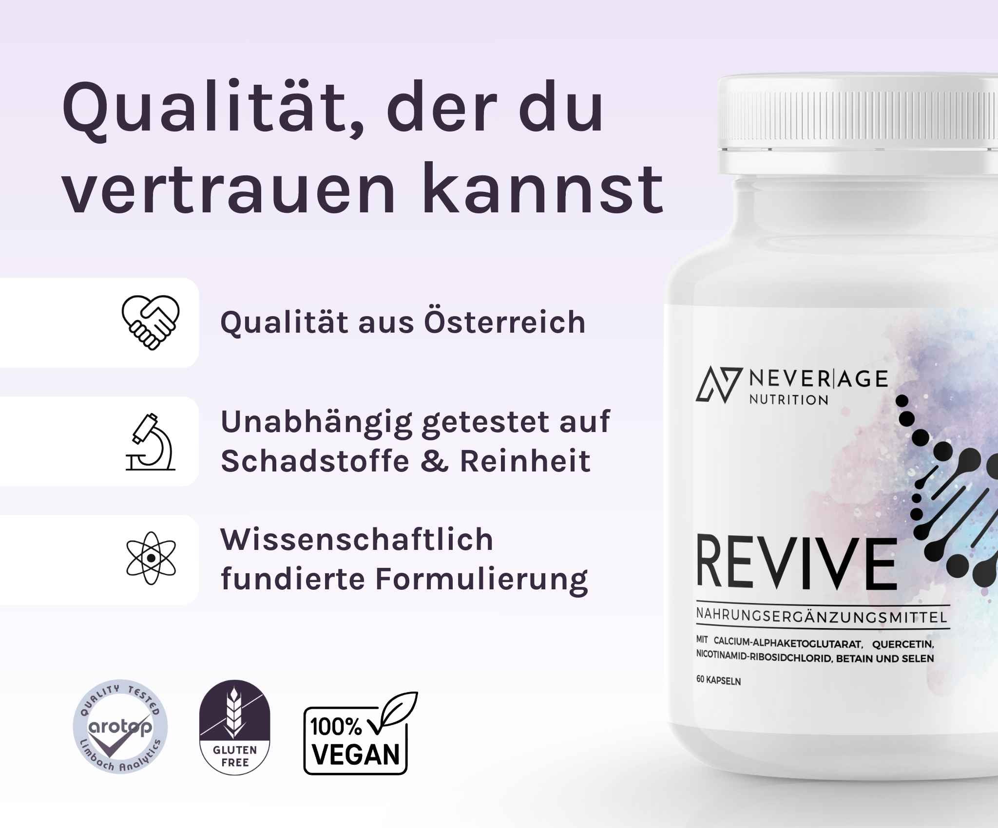 Qualitätsverspreche von REVIVE Longevity Komplex