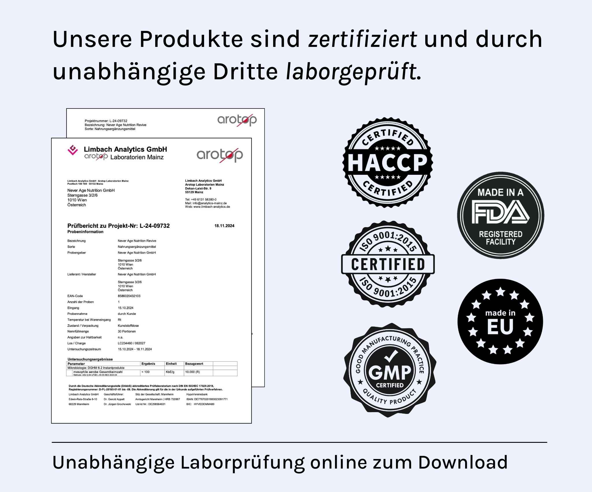 REVIVE Zertifizierungen und Laborprüfung