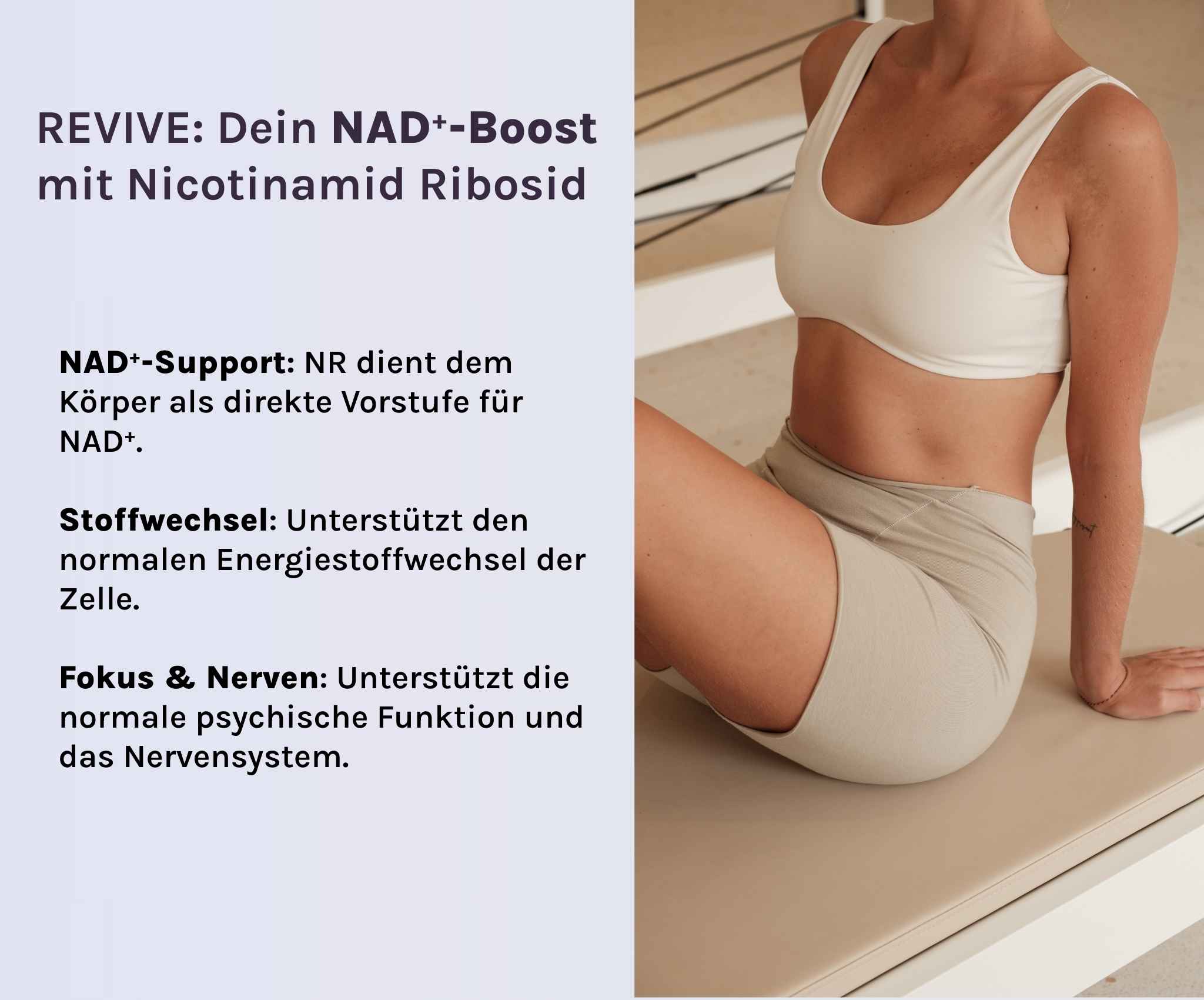 Schlanker Frauenkörper mit Never Age Nutrition Revive - NAD Unterstützung